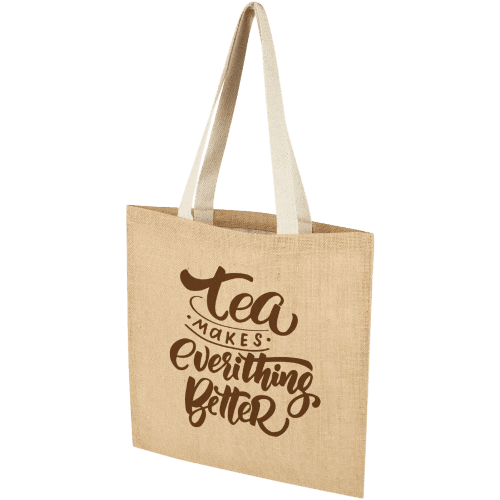Promotional 7L Natural Jute Tote Bag in Natural/White printed with your logo from Total Merchandise