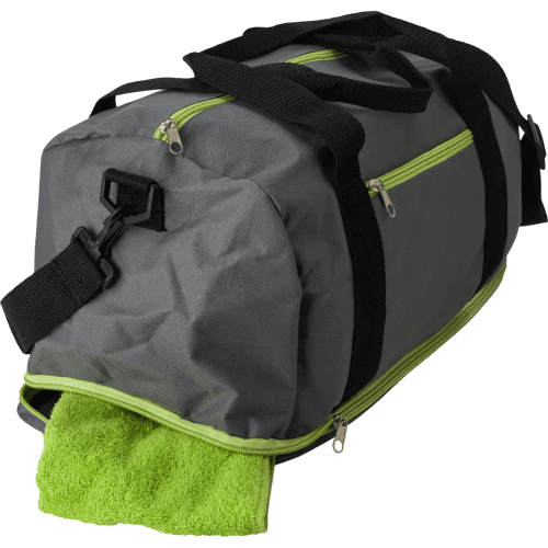 The side and bottom of the Polyester Sports Bags in Green from Total Merchandise
