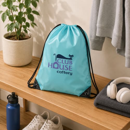 Lifestyle image of the Custom Colour Drawstring Backpacks personalised by Total Merchandise