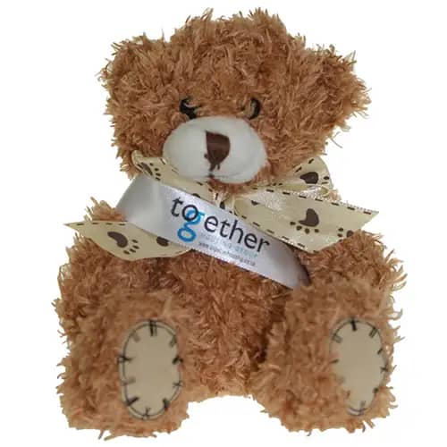 Promotional 12cm Paw Teddy Bear in Cinnamon With a Sash