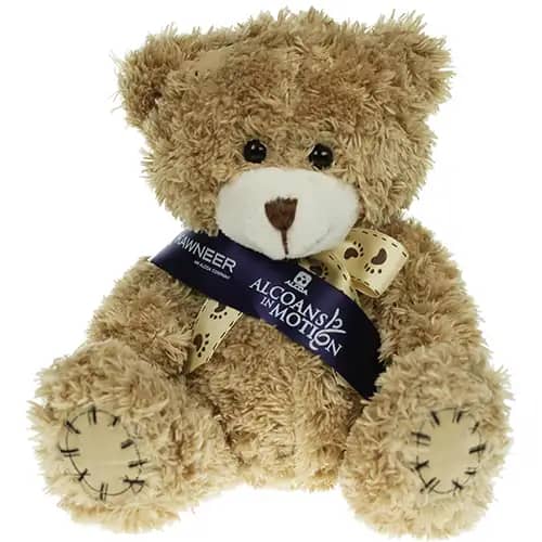 Promotional 12cm Paw Teddy Bear in Mocha With a Sash