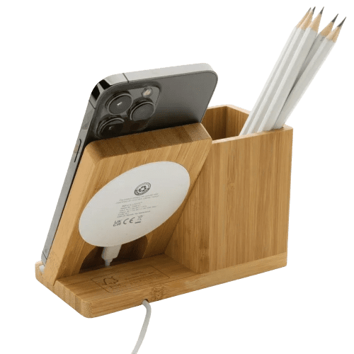 An image of the back of the Calgary Bamboo Wireless Charger from Total Merchandise