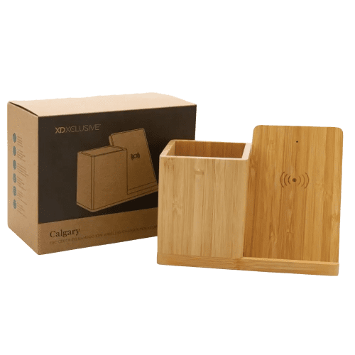 An image of the the gift box that the Calgary Bamboo Wireless Charger comes in