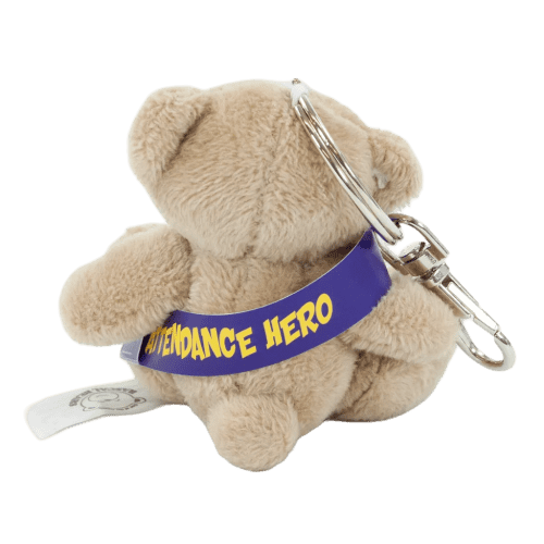 Custom branded 8cm Tubby Bear Keyrings with a sash from Total Merchandise