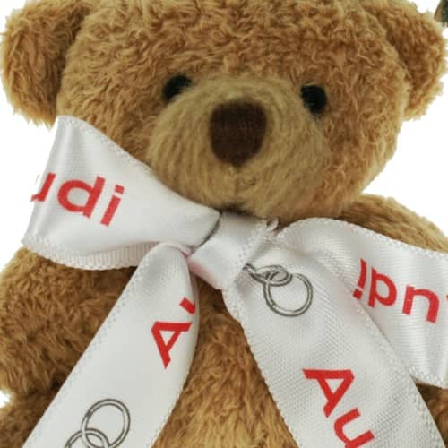 Close up image of the 8cm Tubby Bear Keyring with a Bow from Total Merchandise