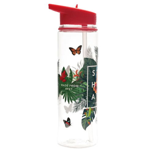Custom printed GRS Recycled Evander Drinks Bottle with red lid branded with a full colour design