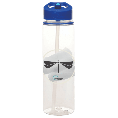 Logo branded Recycled 725ml Evander Drinks Bottle in Transparent/Blue from Total Merchandise