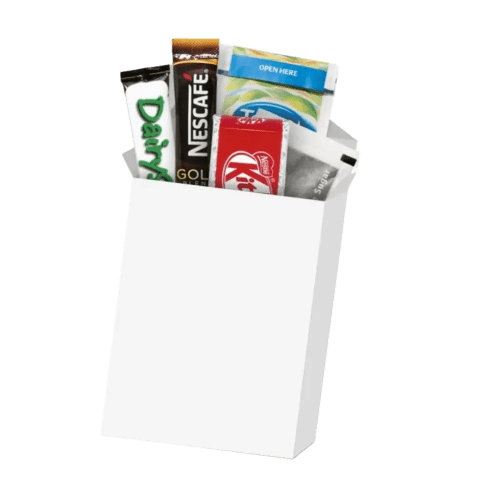 Plain stock image of the Eco Tea and Coffee Kitkat Refresher boxes with a design from Total Merchandise