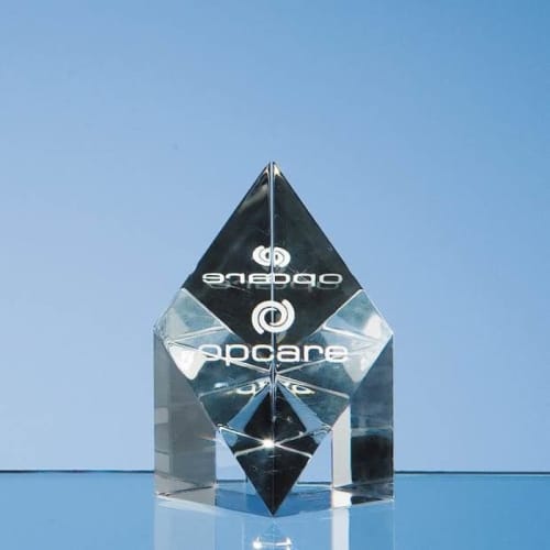 Promotional Small Optical Crystal Sloping Diamond Award in Clear engraved with your logo