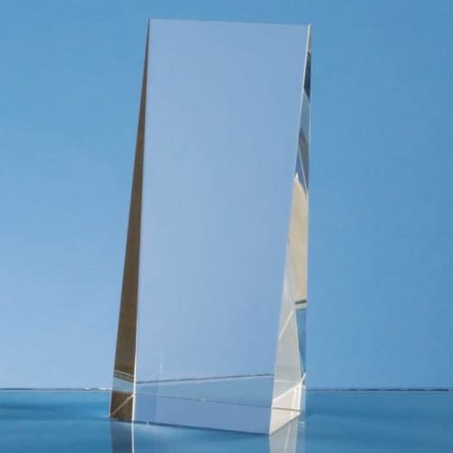 Promotional Medium Optical Crystal Wedge Rectangle Award in Clear engraved with your company logo