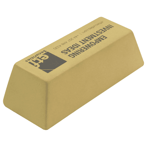 Promotional printed Stress Gold Bar with company logo printed in 1 colour from Total Merchandise