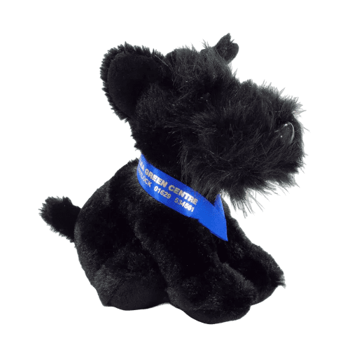 Promotional printed 15cm Scottie Dog with a branded sash from Total Merchandise - black