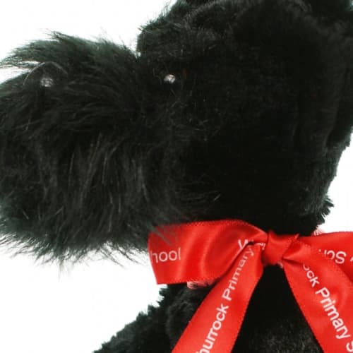 Logo branded 15cm Scottie dog with a design printed onto the bow from Total Merchandise