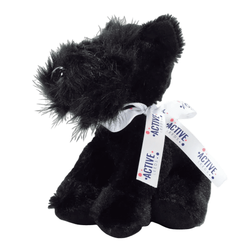 Logo branded 15cm Scottie dog with a design printed onto the bow from Total Merchandise