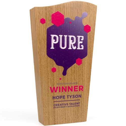 Logo Branded Wave Shaped Real Wood Block Awards with a design from Total Merchandise