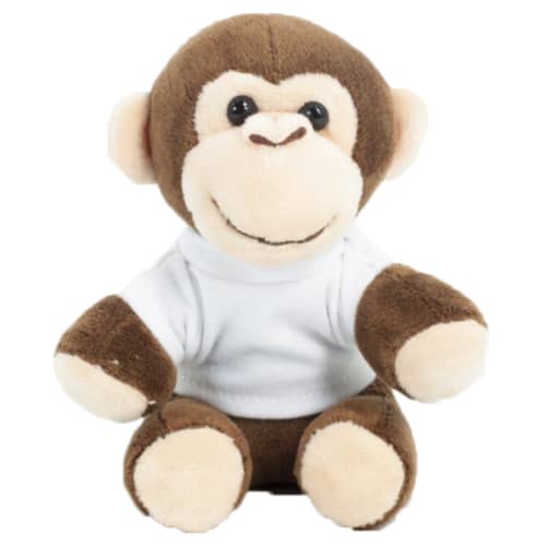 Promotional 14cm Monkey with a T-shirt in Brown/White from Total Merchandise