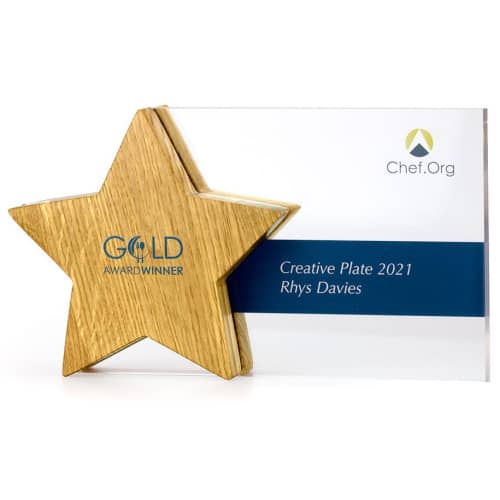 Logo branded Solid Oak Star Award with Acrylic Slot with a design from Total Merchandise