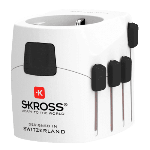 Custom printed 3 Pole World Travel Adaptor with USB Port in White branded with your logo