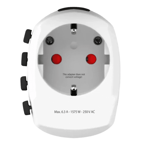 Personalisable 3 Pole World Travel Adaptor with USB Port in White printed with your logo