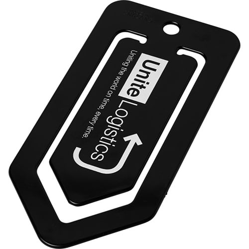 Logo branded Jumbo Paperclip in black with a printed design from Total Merchandise