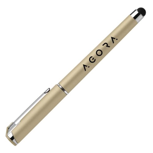 Logo branded Islander Softy Metallic Gel Pen with Stylus in Gold printed with your company logo