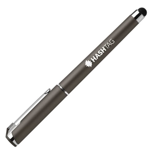 Logo printed Islander Softy Metallic Gel Pen with Stylus in Gunmetal printed with your company logo