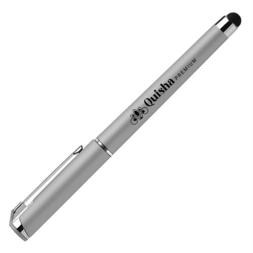 The Islander Softy Metallic Gel Pen with Stylus in Silver Cool Grey  printed with your company logo