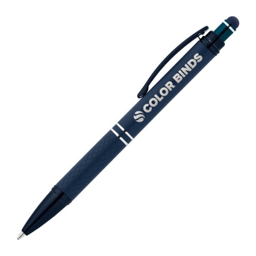 Customisable Phoenix Softy Monochrome Pen with Stylus in Navy Blue engraved with your logo