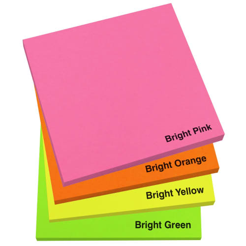 An image of the 3'' x 3'' Bright Sticky Notes all together from Total Merchandise