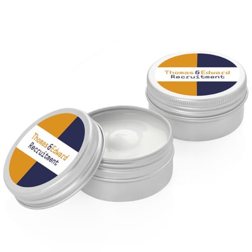 Logo Branded Aloe Vera Hand Cream in Aluminium Pot with a full-colour print front Total Merchandise