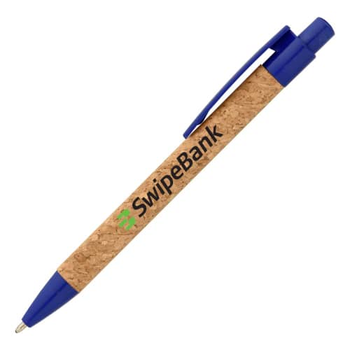 Custom printed Bali Cork Pen with Wheat Plastic Trim in Royal Blue from Total Merchandise