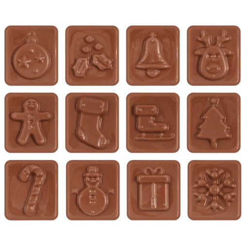 Available chocolate shapes inside the calendar from Total Merchandise