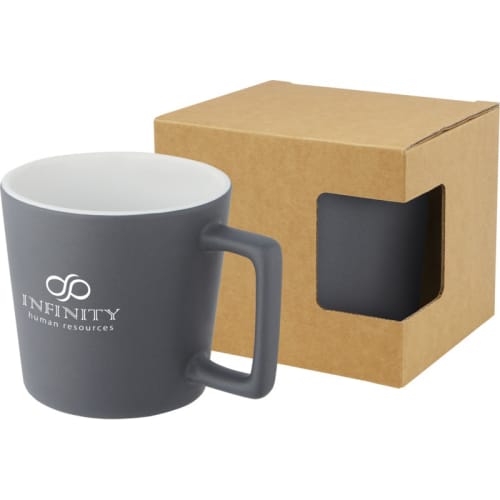 Grey and white Cali mug with recycled gift box from Total Merchandise