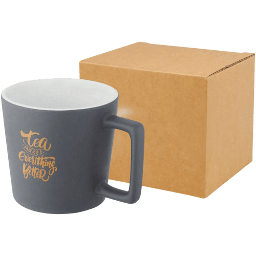 Grey and white Cali mug with recycled gift box from Total Merchandise