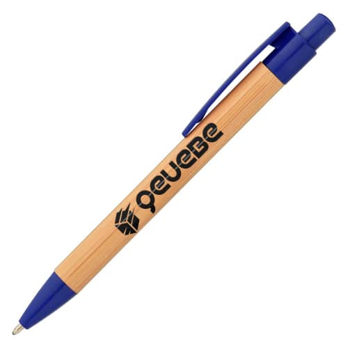 Customisable Bali Bamboo Pen with Wheat Plastic Trim in Royal Blue/Bamboo from Total Merchandise