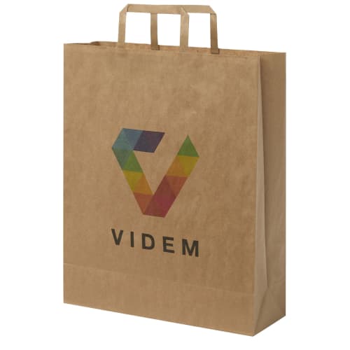 Custom-branded Large Kraft Paper Bag with Flat Handles and a full-colour print from Total Merchandise