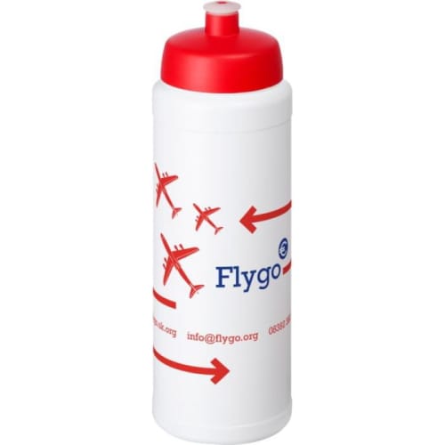 Custom printed 750ml Baseline Plus Sports Bottle with Sports Lid in White/Red from Total Merchandise