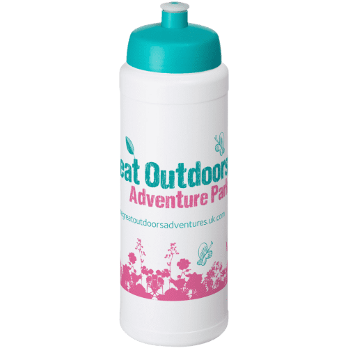Branded 750ml Baseline Plus Sports Bottles with Sports Lid in White/Aqua from Total Merchandise