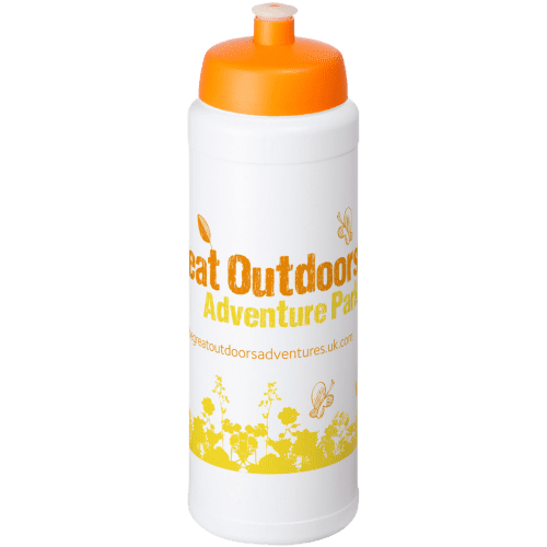 Logo printed 750ml Baseline Plus Sport Bottle with Sports Lid in White/Orange from Total Merchandise