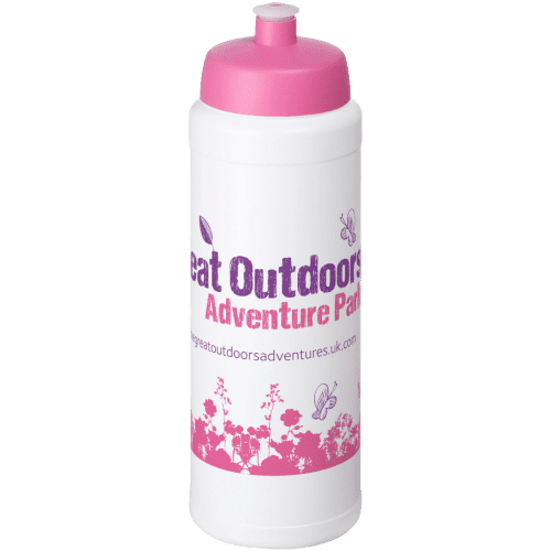 Personalisable 750ml Baseline Plus Sports Bottle with Sport Lid in White/Pink from Total Merchandise