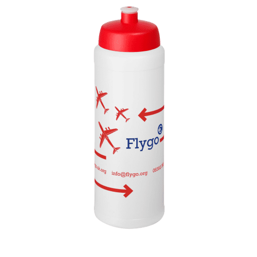 Custom printed 750ml Baseline Plus Sports Bottle with Sports Lid in White/Red from Total Merchandise