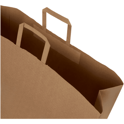 Custom branded XXL Kraft Paper Bags with Flat Handles and a printed design from Ttoal Merchandise