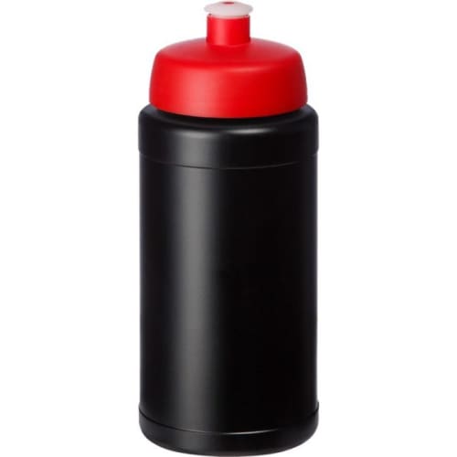 Logo branded 500ml Recycled Baseline Sports Bottle with Sports Lid in Black/Red