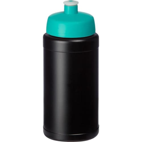 Customisable 500ml Recycled Baseline Sports Bottle with Sports Lid in Black/Aqua