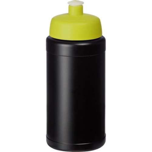 Logo-printed 500ml Recycled Baseline Sports Bottle with Sports Lid in Black/Lime