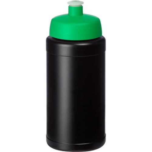 Personalisable 500ml Recycled Baseline Sports Bottle with Sports Lid in Black/Green