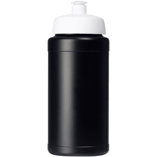 Promotional 500ml Recycled Baseline Sports Bottle with Sports Lid in Black/White printed with a logo