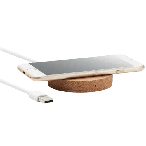 Branded Round Cork Wireless Charger with a design from Total Merchandise