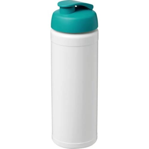 Customisable 750ml Baseline Plus Sports Bottle with Flip Lid in White/Aqua from Total Merchandise