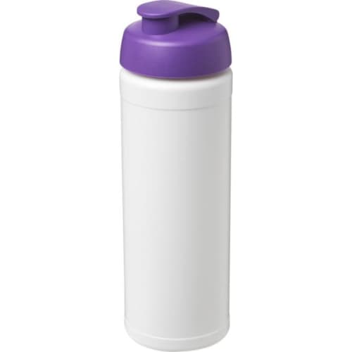 Custom printed 750ml Baseline Plus Sport Bottle with Flip Lid in White/Purple from Total Merchandise